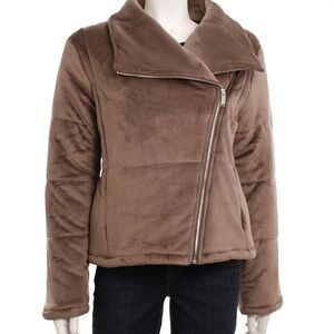HyFve High Neck Asymmetrical Front Zip Puffer Jacket Brown Size Medium